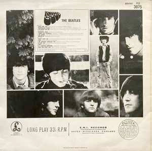 Image of Back Cover of LP - VG/VG - THE BEATLES, Rubber Soul (Parlophone Silver/Black - Two EMI Boxes, EMI Label Text.; PCS 3075, UK 1976 Reissue, Laminated Front Sleeve, Stereo, 4th UK Issue.), Strong VG,  - 2526202E