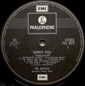 Image of Label Cover of LP - VG/VG - THE BEATLES, Rubber Soul (Parlophone Silver/Black - Two EMI Boxes, EMI Label Text.; PCS 3075, UK 1976 Reissue, Laminated Front Sleeve, Stereo, 4th UK Issue.), Strong VG,  - 2526202E