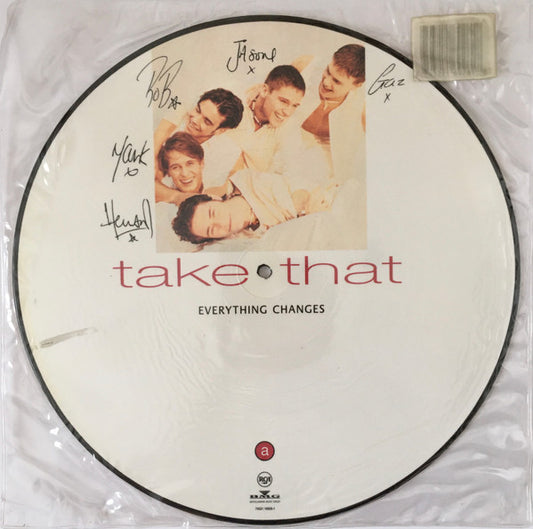 Image of Front Cover of LP - VG+/VG+ - TAKE THAT, Everything Changes (RCA; 74321 16926-1, UK 1993, Barcode Stickered PVC Sleeve, Picture Disc), Small promo sticker on sleeve.,  - 2716317C