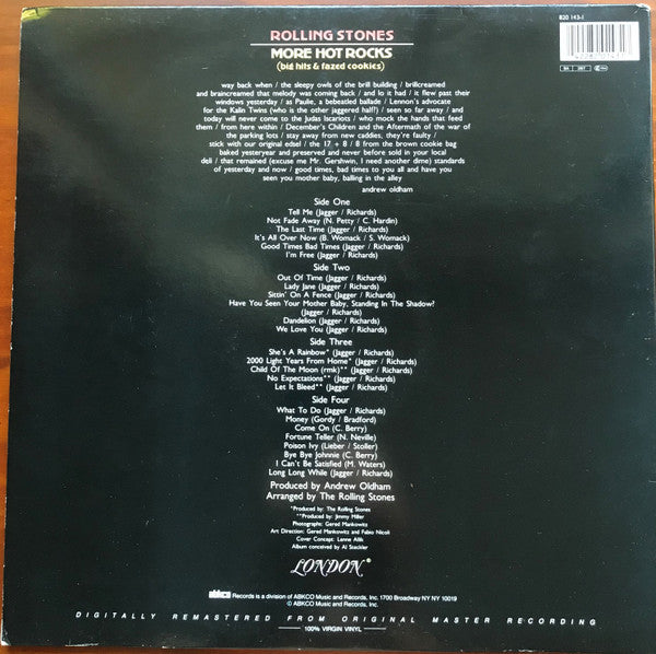 Image of Back Cover of 2xLP - VG+/VG+ - THE ROLLING STONES, More Hot Rocks (London; 8201431, UK Reissue, Gatefold, Digital Remaster), ,  - 1726040E