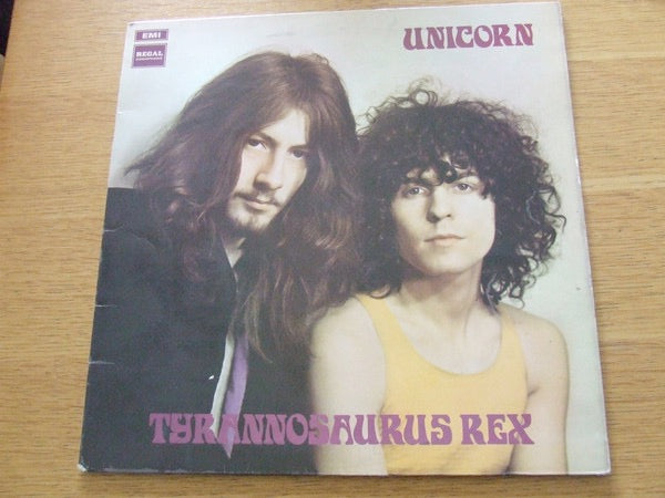 Image of Front Cover of LP - VG/G+ - TYRANNOSAURUS REX, Unicorn (Regal Zonophone; LRZ1007, UK 1968, Laminated Gatefold Sleeve, Mono Blue Label), Light scratches on A1 and A4. Hairlines. Creasing and edge wear. Seam split to spine.,  - 1846356S