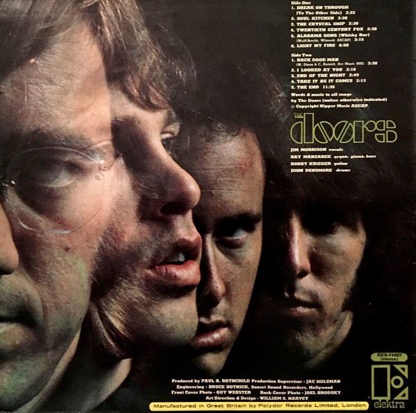 Image of Back Cover of 5214285C: LP - THE DOORS, The Doors (Elektra Red & White; EKS 74007, UK 1970 Reissue, Laminated Sleeve , Stereo) Light marks only, sleeve in very nice shape  VG/VG