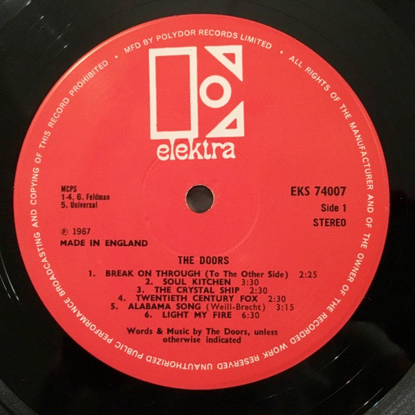 Image of Label Cover of 5214285C: LP - THE DOORS, The Doors (Elektra Red & White; EKS 74007, UK 1970 Reissue, Laminated Sleeve , Stereo) Light marks only, sleeve in very nice shape  VG/VG