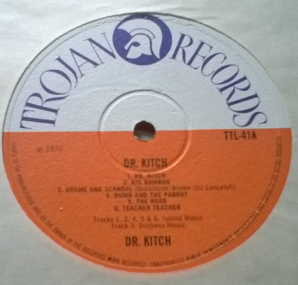 Image of Label Cover of LP - VG/G+ - VARIOUS ARTISTS, Dr. Kitch (Trojan Records; TTL 41, UK 1970 Reissue, Laminated Front Sleeve), Lots of marks and scuffs, plays above grade. ,  - 3526231E