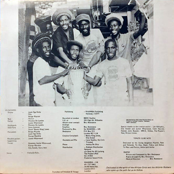 Image of Back Cover of 12" - VG/VG+ - BROTHER RESISTANCE, Tonite Is De Nite (Riddum Distribution Network; RDN 0018, US 1987, Picture Sleeve), Shiny clean EX copy. Stamp on label. Sleeve shows ringwear, SWOC.,  - 4026163E