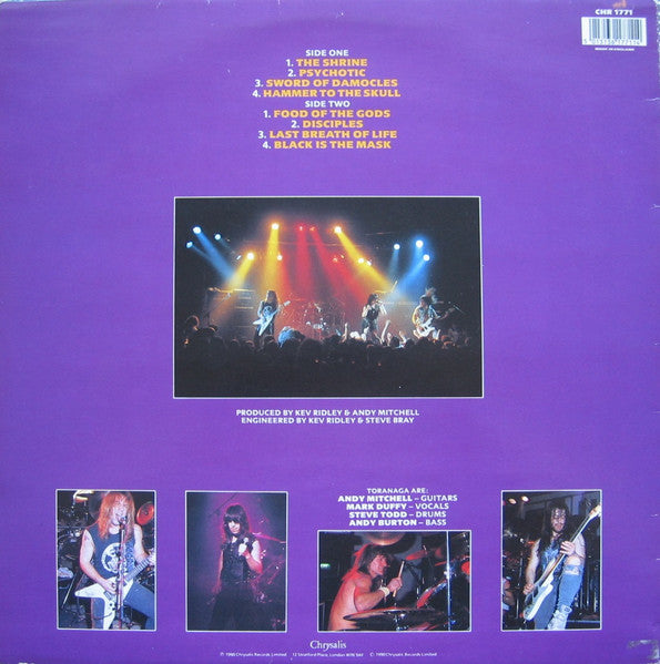 Image of Back Cover of LP - VG+/VG - TORANAGA, God's Gift (Chrysalis; CHR 1771, UK 1990, Inner), ,  - 1626097E