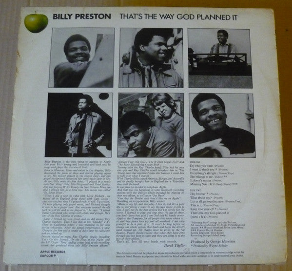 Image of Back Cover of 3624482E: LP - BILLY PRESTON, That's the Way God Planned It (Apple; SAPCOR9, UK 1969) Disc very marked, sleeve has many creases.  G+/G+