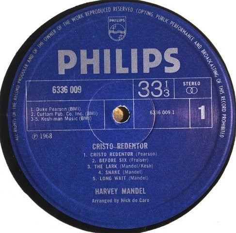 Image of Label Cover of LP - VG+/VG+ - HARVEY MANDEL, Cristo Redentor (Philips Blue Label; 6336009, UK 1970, Laminated Sleeve, Stereo, Blue labels), ,  - 3346274S