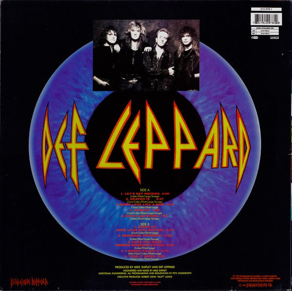 Image of Back Cover of LP - VG+/VG - DEF LEPPARD, Adrenalize (Bludgeon Riffola; 510 978-1, UK 1992, Inner), ,  - 3926272E