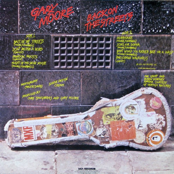 Image of Back Cover of 3614238C: LP - GARY MOORE, Back On The Streets (MCA Records; MCF 2853, UK 1978, Laminated Sleeve, Inner) Strong VG  VG/VG