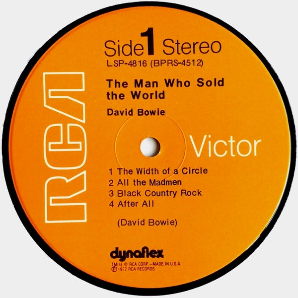 Image of Label Cover of LP - G+/VG+ - DAVID BOWIE, The Man Who Sold the World (RCA; LSP-4816, US 1972 Reissue, Inner, No Poster, Dynaflex, Indianapolis Pressing), Edge and ring wear. Small split on inner. Pen mark engraving on rear cover with name.,  - 4246109S