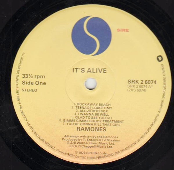 Image of Label Cover of 2xLP - VG/VG - RAMONES, It's Alive (Sire; SRK2 6074, UK 1979, Gatefold, "E.G." Runouts), ,  - 3626103E