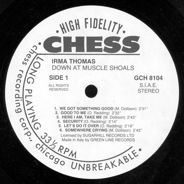 Image of Label Cover of LP - VG+/EX - IRMA THOMAS, Down At Muscle Shoals (Chess; GCH 8104, Italy 1980s Reissue, Picture Sleeve, Stereo), Light ringwear on sleeve.,  - 3946206S