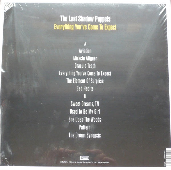 Image of Back Cover of LP - VG+/VG+ - THE LAST SHADOW PUPPETS, Everything You've Come To Expect (Domino; WIGLP371, Europe 2016, Insert, 180 Gram Vinyl), Still in hype stickered shrinkwrap.,  - 2416510C