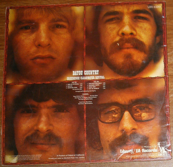 Image of Back Cover of LP - VG/G+ - CREEDENCE CLEARWATER REVIVAL, Bayou Country (Liberty Black With Blue/Yellow Labels; LBS 83261, UK 1970s Reissue, Laminated Sleeve), Light marks only, Laminate lift at sleeve spine,  - 3716375C
