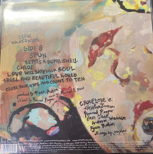 Image of Back Cover of 4715254C: LP - GROUPLOVE, Never Trust A Happy Song (Canvasback; 075678623271, Worldwide 2023 Reissue, Inner, Bone Vinyl) Still In Opened Shrinkwrap With Hype Sticker  EX/VG+