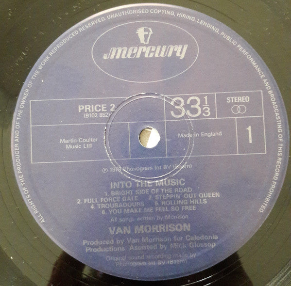 Image of Label Cover of LP - VG/VG+ - VAN MORRISON, Into The Music (Mercury; PRICE2, UK 1983 Reissue, Inner), ,  - 2216074C