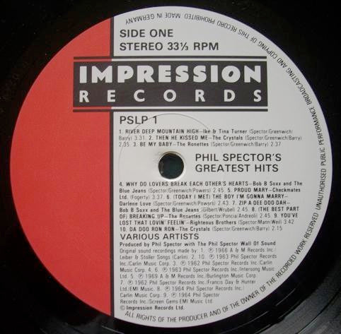 Image of Label Cover of LP - VG/VG - PHIL SPECTOR, Phil Spector's Greatest Hits (Impression Records; PSLP 1, Europe 1983 Reissue), ,  - 3016224C