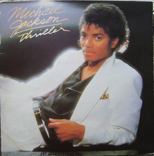 Image of Front Cover of LP - G+/VG - MICHAEL JACKSON, Thriller (Epic Blue and Yellow; EPC 85930, UK 1982, Gatefold, Inner, Printed By Robert Stace), one or two light scuffs on vinyl. creasing to gatefold and faint wear. water damage/mold spot to inner,  - 2846106S