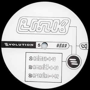 Image of Front Cover of 12" EP - G/G+ - LINK, The First Link EP  (Evolution; EVO005, UK 1992, Company Sleeve), Record mostly has lighter marks. Sleeve creased at corners (liquid damage top left). Large sticker ghosts and glue on front; scuffs and wear throughout, A1	Augur IntroA2	AnimusB1	The OriginatorB2	AmenityB3	Arcadian - 1416411C