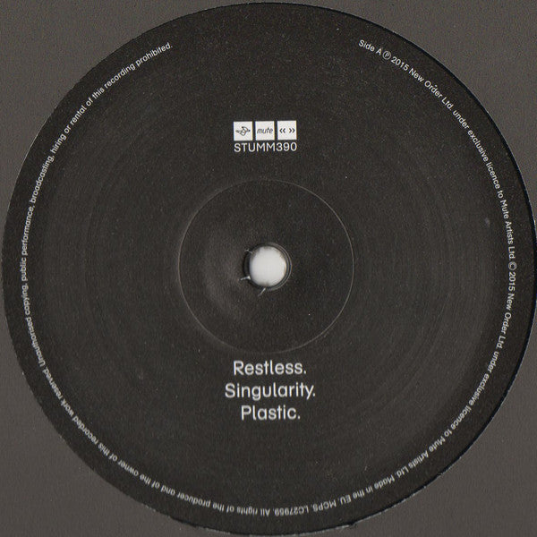 Image of Label Cover of 2xLP - VG+/VG - NEW ORDER, Music Complete (Mute; STUMM390, UK 2015, Gatefold, Booklet, Black Vinyl), ,  - 3416441C