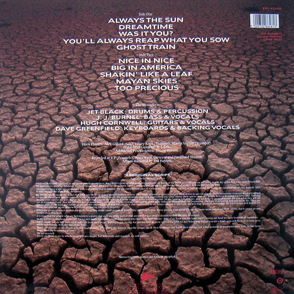 Image of Back Cover of LP - VG/VG - THE STRANGLERS, Dreamtime (Epic; EPC 26648, UK 1986, Inner), Hairlines, couple oflight scratches, edge wear, with hype sticker, some laminate missing where old sticker was,  - 3446267S