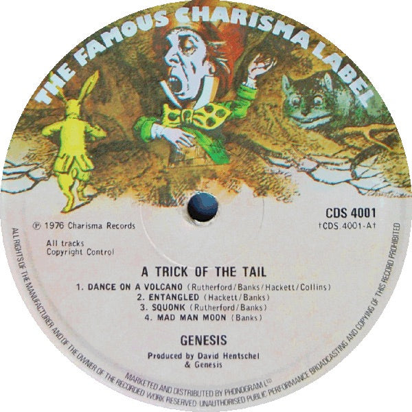 Image of Label Cover of LP - VG+/VG - GENESIS, A Trick Of The Tail (Charisma Hatter; CDS 4001, UK 1976, Textured Gatefold Sleeve, Inner), A1/B1. Some scuffing to edges and light crease to opening.  Couple of hairlines on side B.  ,  - 4925379E