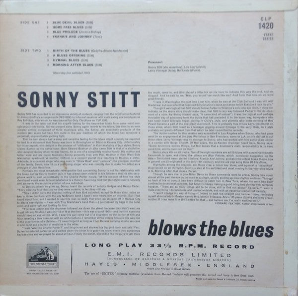Image of Back Cover of LP - VG/G - SONNY STITT, Blows The Blues (His Master's Voice; CLP 1420, UK 1960, Flipback Sleeve), Many marks on the record.,  - 4126325E