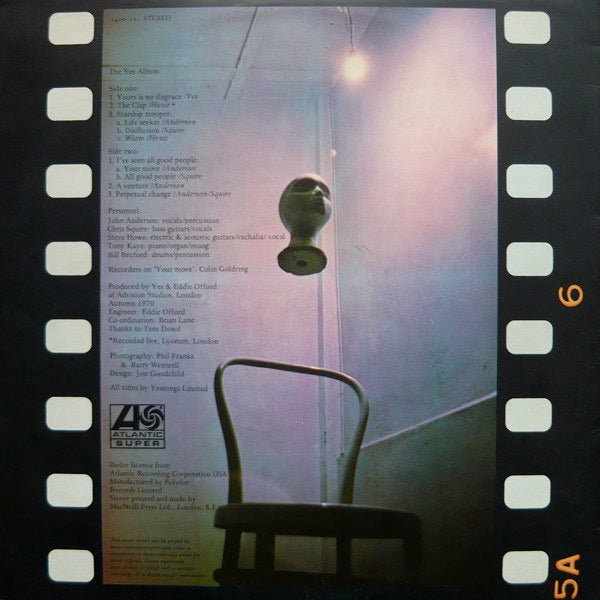Image of Back Cover of LP - G+/VG - YES, The Yes Album (Atlantic Plum & Orange; 2400101, UK 1971, Gatefold, Rondor Music / Yessongs Publishing), Strong VG disc, Just one superficial scuff to side 1, Nice and glossy, Rear sleeve has a 20cm chunk of print ripped off, Both sides have circular label sized ring wear,  - 4116089C