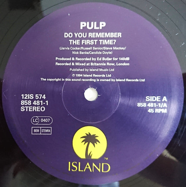 Image of Label Cover of 12" - VG/VG - PULP, Do You Remember The First Time? (Island Records; 12IS 574, UK 1994, Picture Sleeve), Very small stain at bottom of sleeve.,  - 2816070C