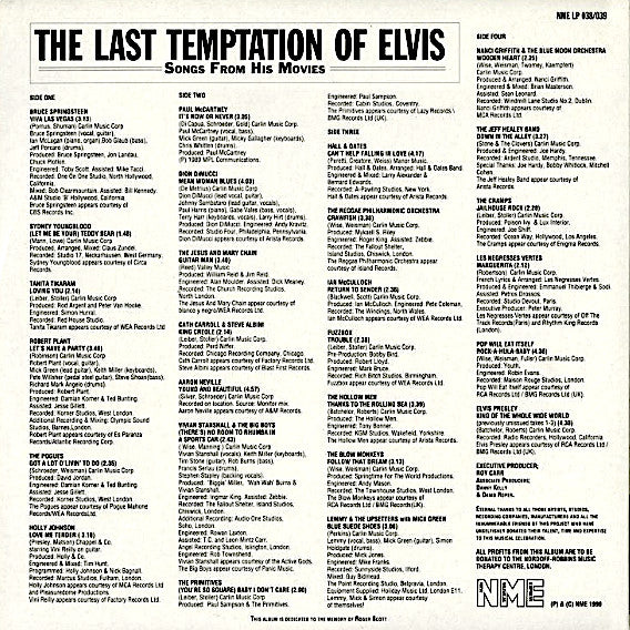 Image of Back Cover of 3825032E: 2xLP - VARIOUS, The Last Temptation Of Elvis (New Musical Express ; NME LP 038/039, UK 1990, Gatefold)   VG/VG+