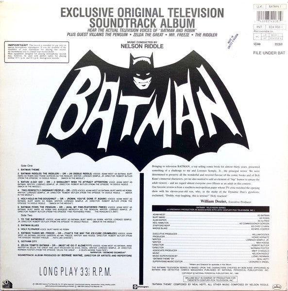 Image of Back Cover of 5124124E: LP - NELSON RIDDLE, Batman - TV Soundtrack (Mercury; BATMN1, UK 1989 Reissue) Strong VG  VG/VG