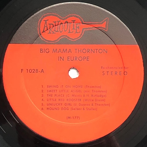Image of Label Cover of LP - VG/VG - BIG MAMA THORNTON, In Europe (Arhoolie Records ; F 1028, US Reissue, Pasteback Sleeve), Strong VG to disc. Sleeve has some shelf wear.,  - 3516312C
