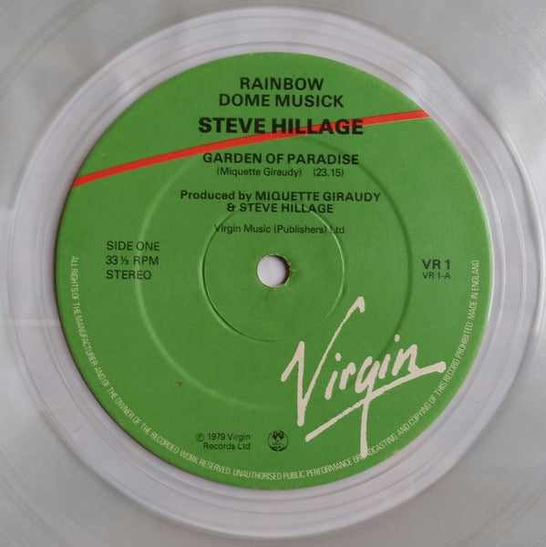 Image of Label Cover of LP - VG/VG+ - STEVE HILLAGE, Rainbow Dome Musick (Virgin Green; VR 1, UK 1979, Clear Vinyl), Edge and Ring Wear, Stickered Sleeve,  - 4246432S