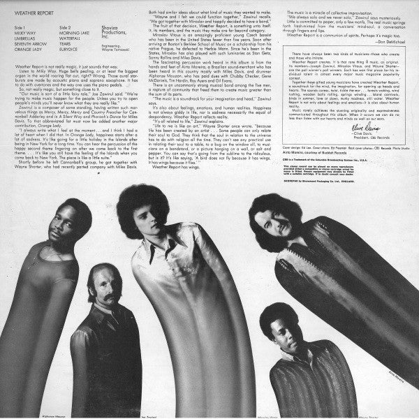 Image of Back Cover of 5025211E: LP - WEATHER REPORT, Weather Report (CBS Orange (33 1/3 On Label); S 64521, UK 1971, Picture Sleeve, Stereo) A few light hairlines only  VG/VG+