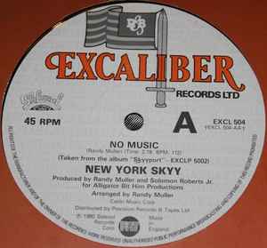 Image of Back Cover of 12" - G+/G+ - NEW YORK SKYY, Here's To You / No Music (Excaliber Records Ltd.; EXCL 504, UK 1981, Company Sleeve), Lots of lighter marks on record. Sleeve worn and scuffed,  - 3016347C