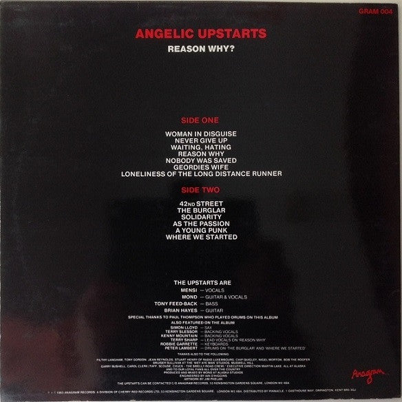 Image of Back Cover of LP - VG/VG - ANGELIC UPSTARTS, Reason Why? (Anagram; GRAM 004, UK 1983, Laminated Sleeve, Inner), Inner Split And Torn,  - 3426066E