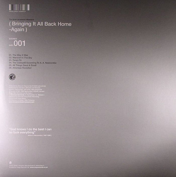 Image of Back Cover of 5024297E: 12" - THE BRIAN JONESTOWN MASSACRE, (Bringing It All Back Home - Again) (A Records; AUK001LP, UK 2006 Reissue, 180 Gram Clear Vinyl) Still In Stickered Shrinkwrap  EX/EX