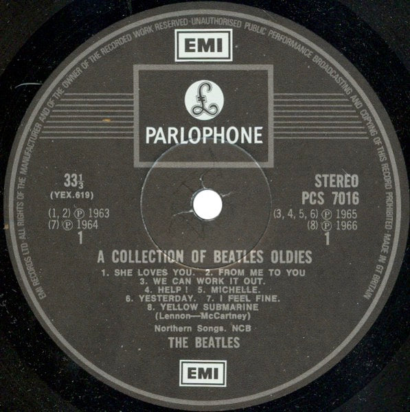 Image of Label Cover of LP - VG/VG - THE BEATLES, A Collection of Beatles Oldies (Parlophone Silver/Black - Two Boxed EMI Logo, EMI on Label Rim; PCS 7016, UK 1976 Reissue, Laminated Front Sleeve, Stereo), ,  - 2716549C