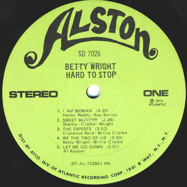Image of Label Cover of LP - G+/G - BETTY WRIGHT, Hard to Stop (Alston; SD 7026, US 1973, Presswell pressing), Very marked. Heavy ringwear and edgewear.,  - 4326130E