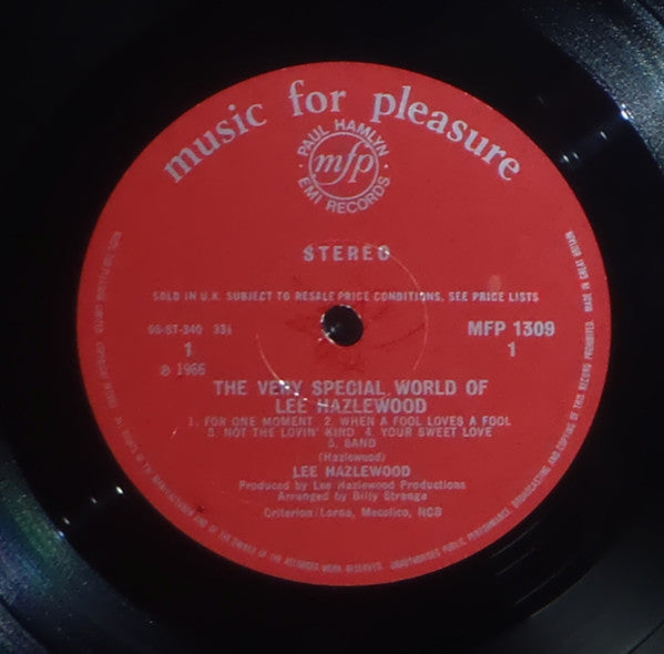 Image of Label Cover of LP - VG/VG+ - LEE HAZLEWOOD, The Very Special World Of Lee Hazlewood (Music For Pleasure; MFP 1309, UK 1969 Reissue, Laminated Flipback Sleeve, "SOLD IN THE U.K..." On Label), ,  - 0826296E