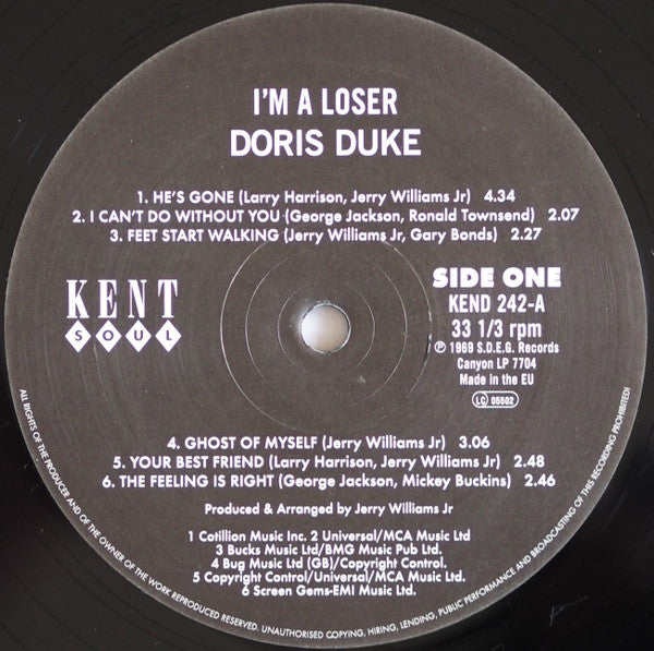 Image of Label Cover of LP - VG+/VG+ - DORIS DUKE, I'm A Loser (Canyon; KEND 242, UK 2010 Reissue), Shrink-wrap,  - 0816399C