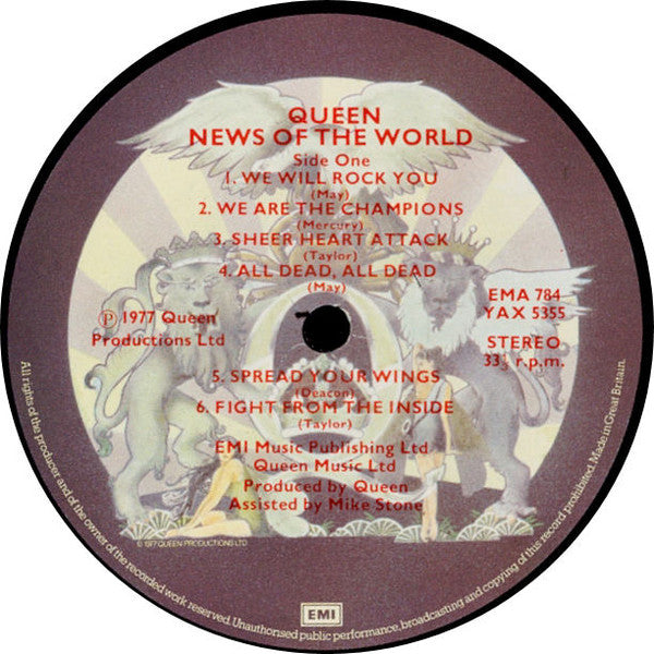 Image of Label Cover of LP - VG/G+ - QUEEN, News of the World (EMI; EMA 784, UK Reissue, Gatefold, Non Die-Cut Inner, Barcode), ,  - 2526398E