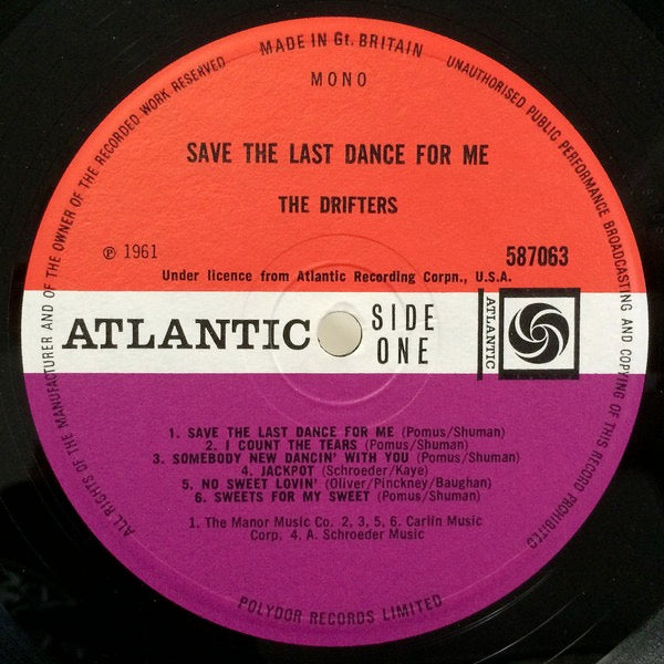 Image of Label Cover of 2114199C: LP - DRIFTERS, Save the Last Dance for Me (Atlantic Plum & Orange; 587063, UK 1962, Mono)   VG+/VG