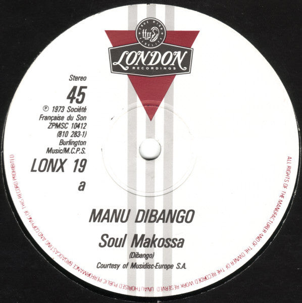 Image of Back Cover of 3424073E: 12" - MANU DIBANGO, Soul Makossa / Big Blow  (London; LONX 19, UK 1983, Company Sleeve )   VG/VG