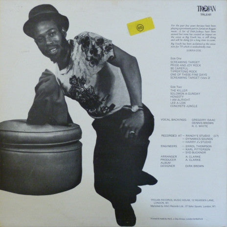 Image of Back Cover of LP - G/G+ - BIG YOUTH, Screaming Target (Trojan Records; TRLS 61, UK 1973), Marks on Disc, but plays well.,  - 4126065E