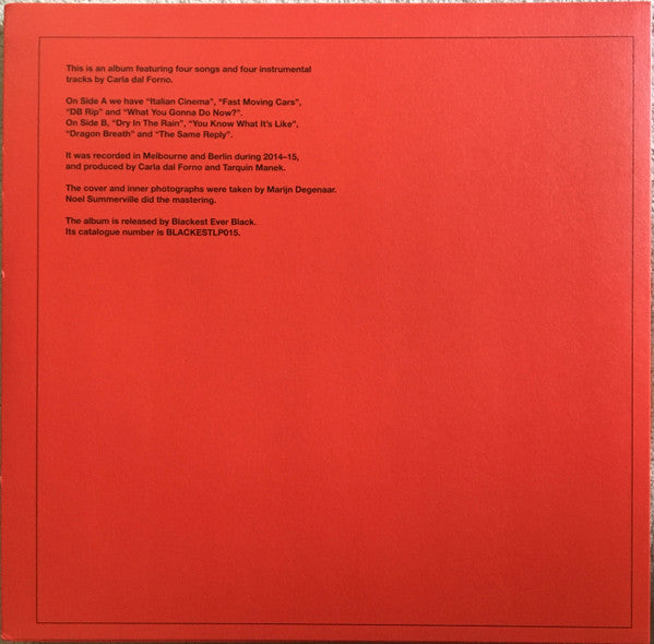 Image of Back Cover of LP - VG+/VG+ - CARLA DAL FORNO, You Know What It's Like (Blackest Ever Black; BLACKESTLP015, UK 2016, Insert), ,  - 3946044S