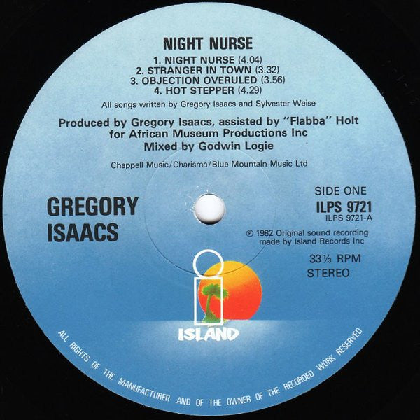 Image of Label Cover of 4614196C: LP - GREGORY ISAACS, Night Nurse (Island Records ; ILPS 9721, UK 1982, Inner, No Poster) Sleeve has hype sticker. Stains and wear  VG/G+