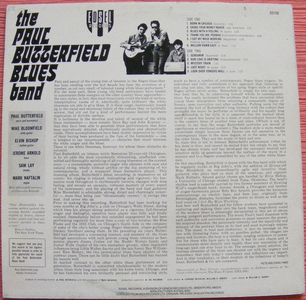 Image of Back Cover of LP - VG/VG+ - THE PAUL BUTTERFIELD BLUES BAND, The Paul Butterfield Blues Band (Edsel; ED150, UK 1985 Reissue), ,  - 2926227E