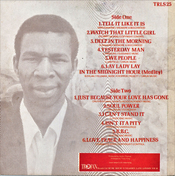 Image of Back Cover of LP - VG/VG - NICKY THOMAS, Tell It Like It Is (Trojan Records; TRLS 25, UK 1972, Laminated Front Sleeve), Conservative grading, just a couple of light marks.,  - 2346282S